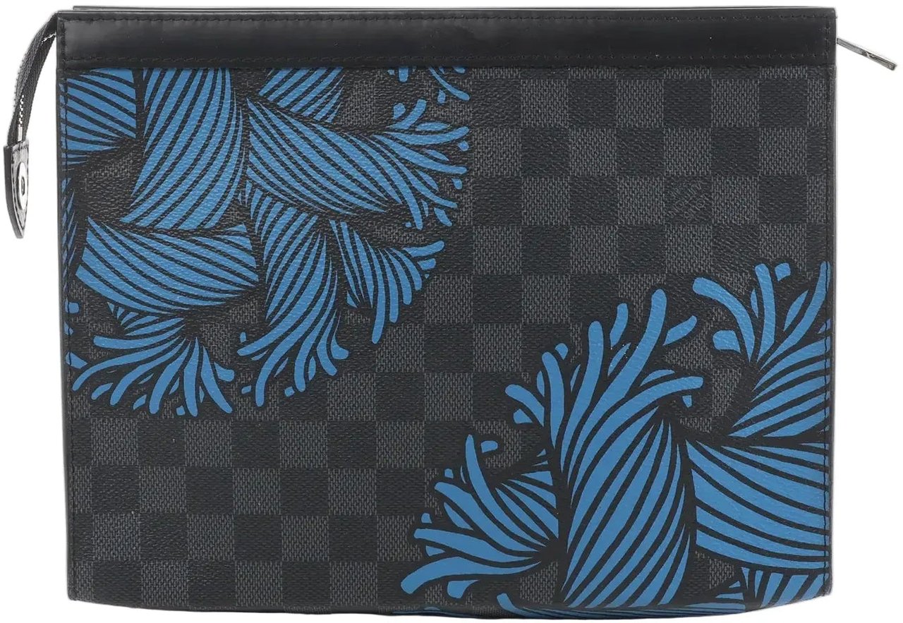 Louis Vuitton Pochette Voyage Damier Graphite Clutch in Black x Blue N62260 Divers