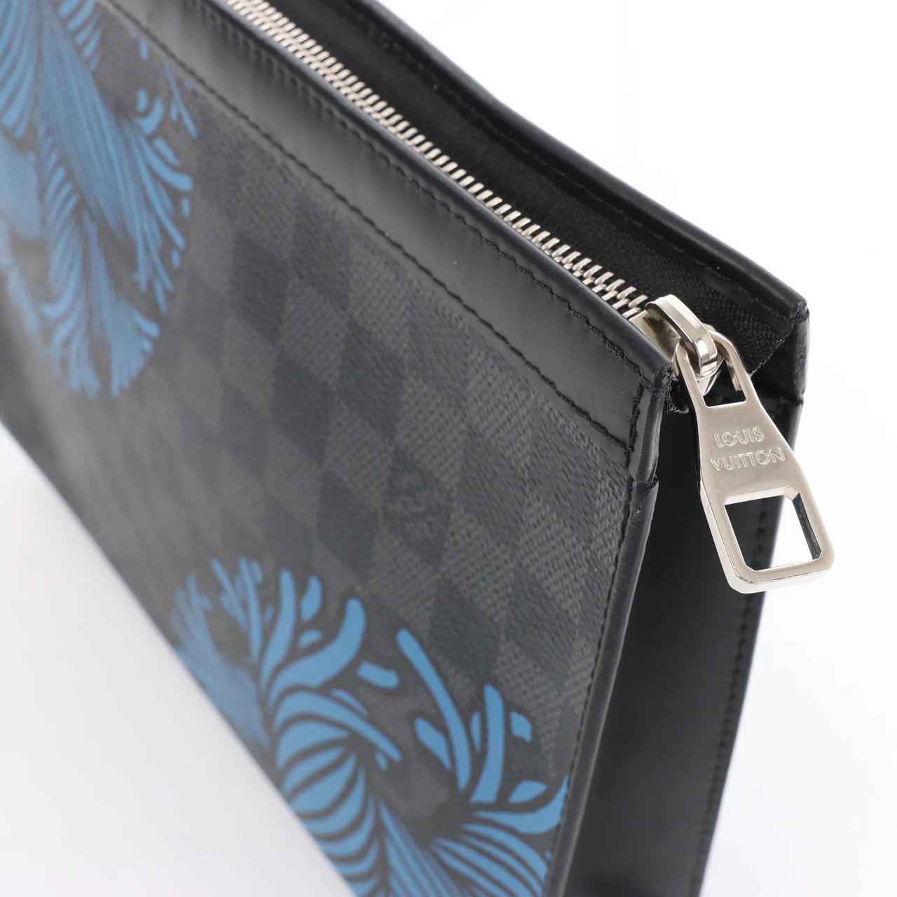 Louis Vuitton Pochette Voyage Damier Graphite Clutch in Black x Blue N62260 Divers