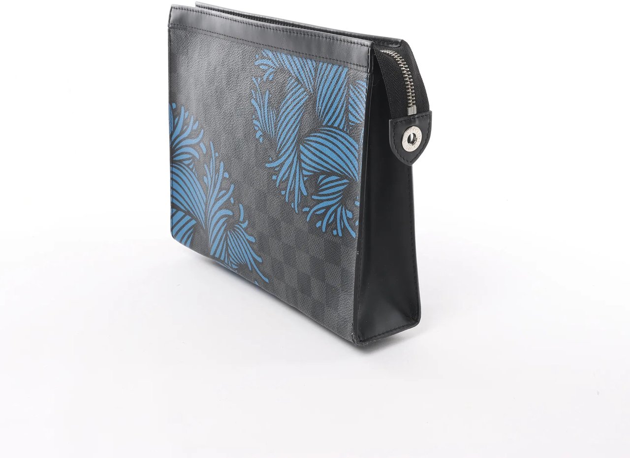 Louis Vuitton Pochette Voyage Damier Graphite Clutch in Black x Blue N62260 Divers