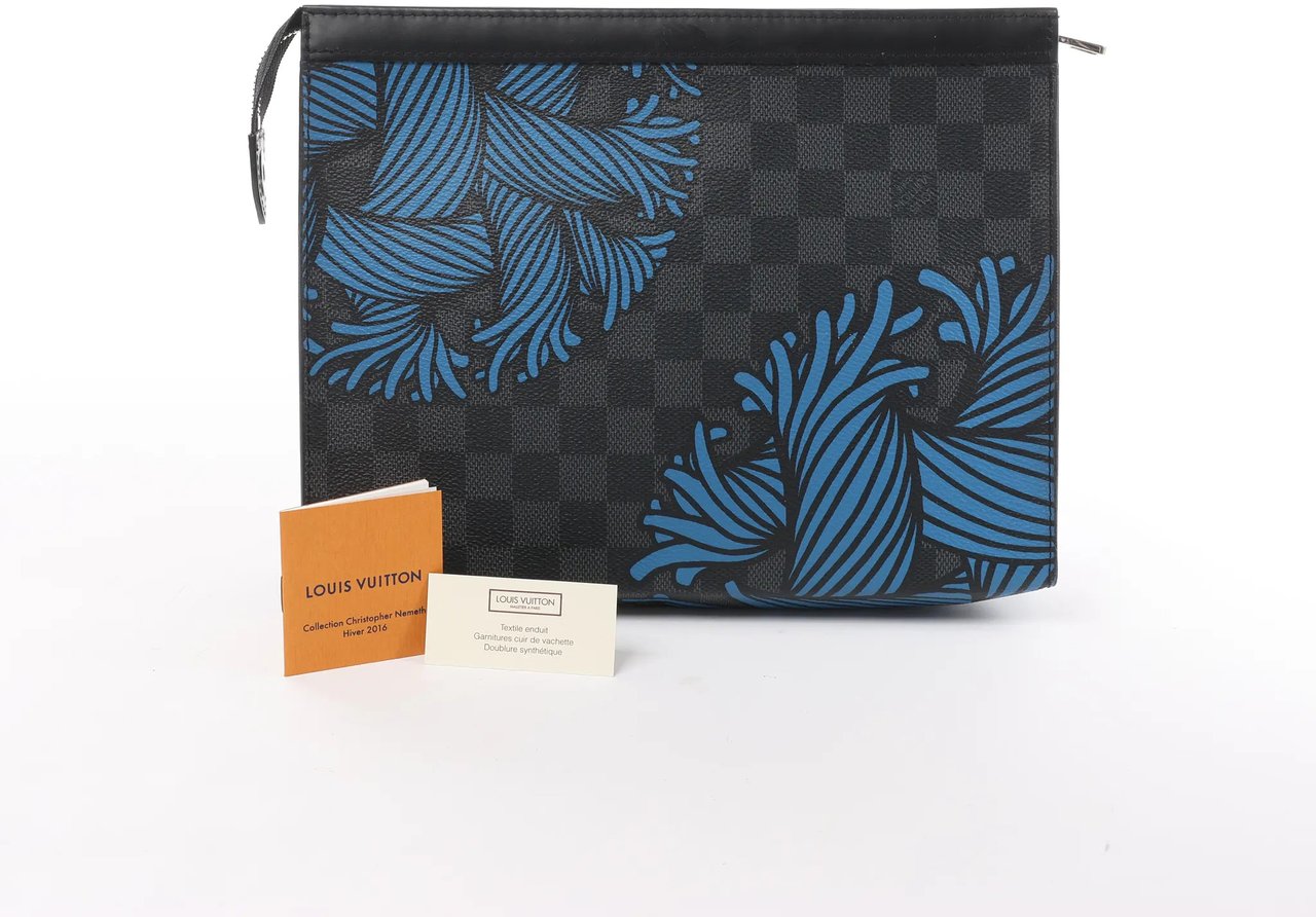 Louis Vuitton Pochette Voyage Damier Graphite Clutch in Black x Blue N62260 Divers