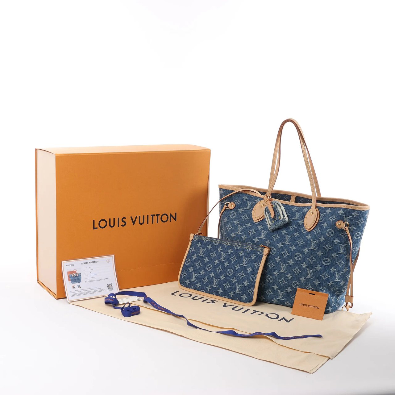 Louis Vuitton Neverfull MM Monogram Denim Shoulder Bag in Blue M13192 Blauw
