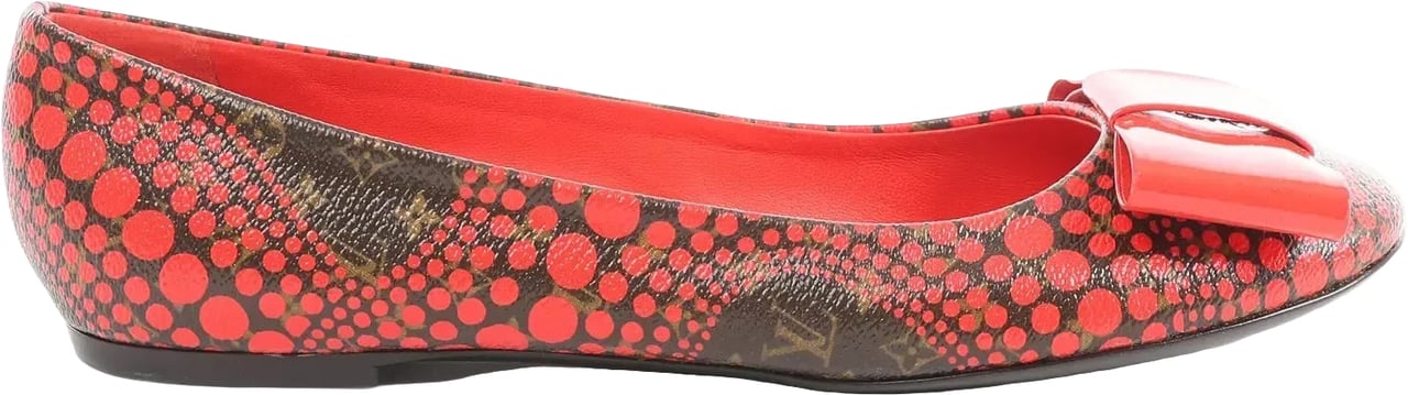 Louis Vuitton x Yayoi Kusama Bow 12 years Leather Polka Dot Ballet Flats in Red x Black, Size 38.5 EU Rood