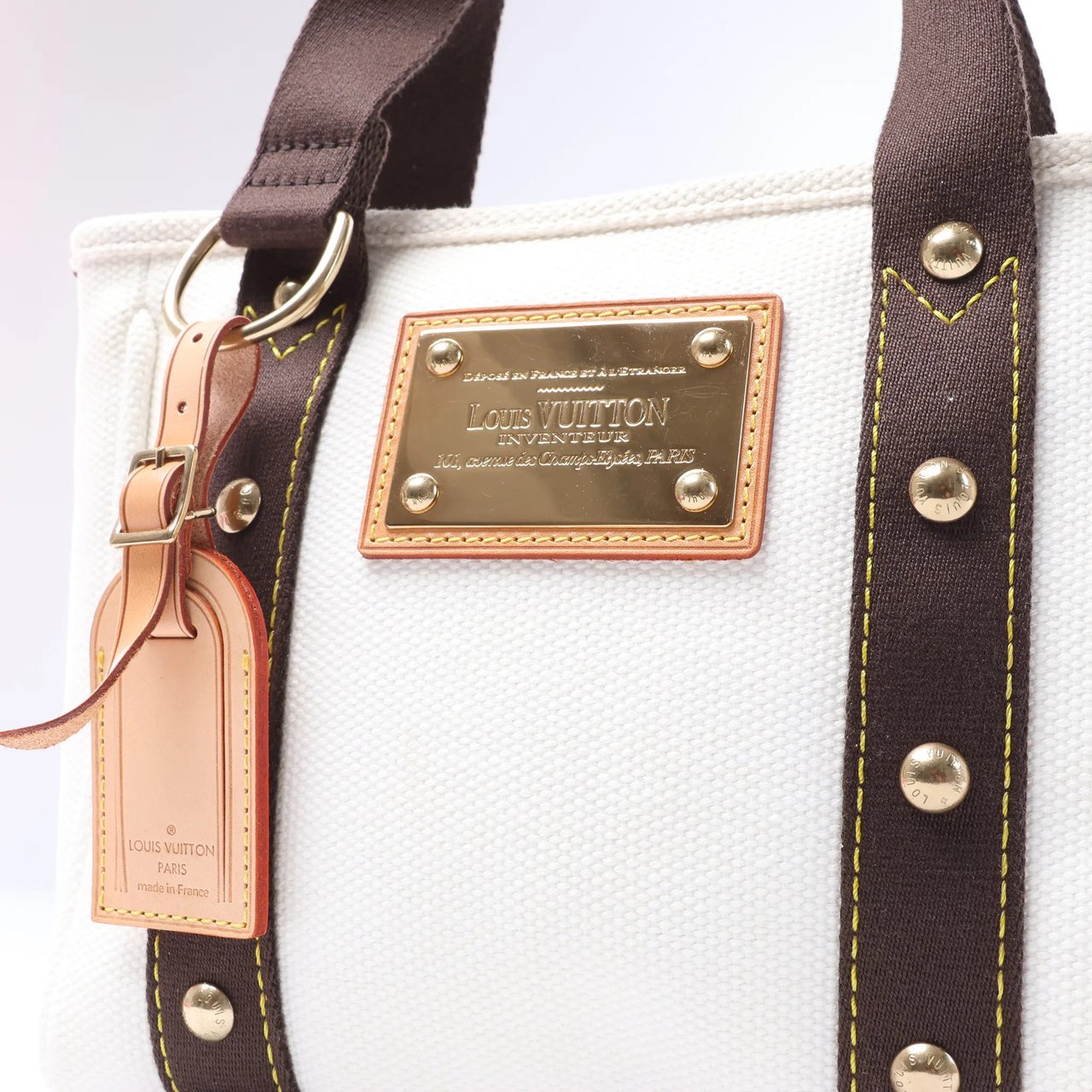 Louis Vuitton Antigua Cabas PM Handbag in White x Brown FL1005 Bruin