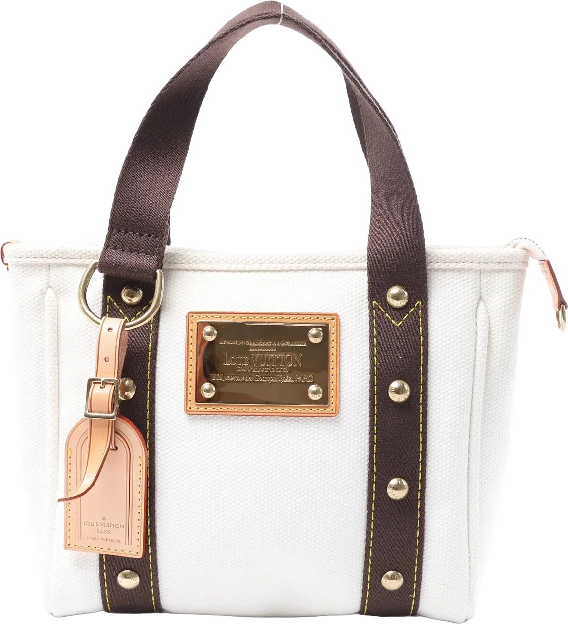 Louis Vuitton Antigua Cabas PM Handbag in White x Brown FL1005 Bruin