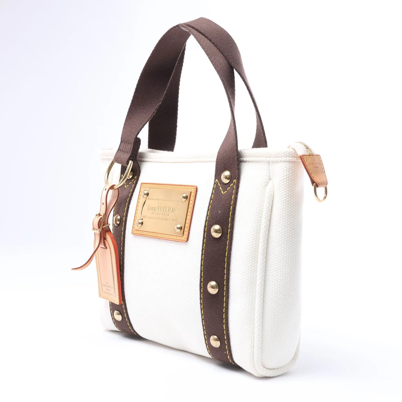Louis Vuitton Antigua Cabas PM Handbag in White x Brown FL1005 Bruin