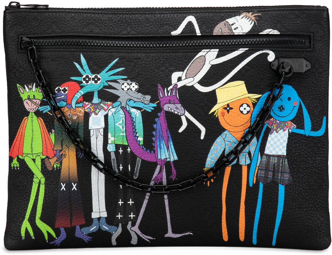 Louis Vuitton Virgil Abloh Monogram Taurillon Zoom With Friends A4 Pouch Zwart