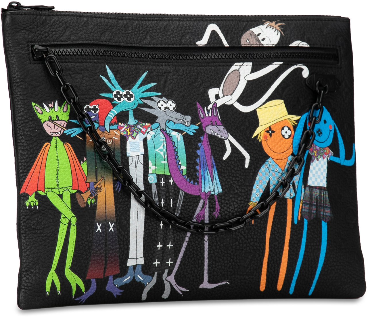 Louis Vuitton Virgil Abloh Monogram Taurillon Zoom With Friends A4 Pouch Zwart