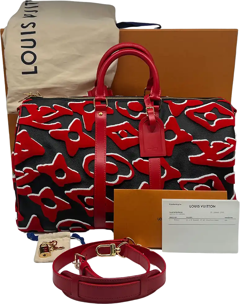 Louis Vuitton Louis Vuitton xUF Urs Fischer red X black Monogram Keepall Bandouliere 45 / new Zwart