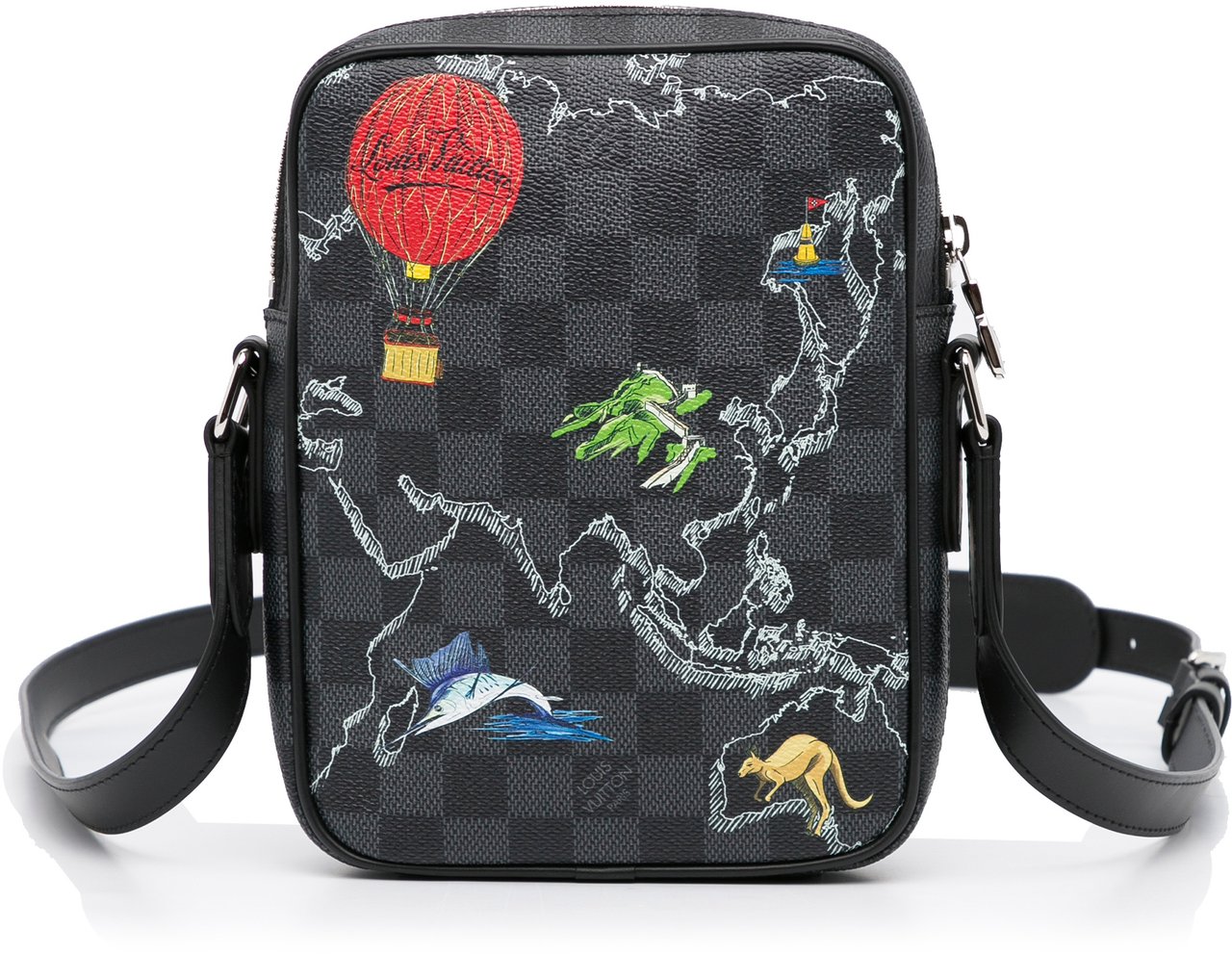 Louis Vuitton Damier Graphite Renaissance Map Danube Slim PM Zwart