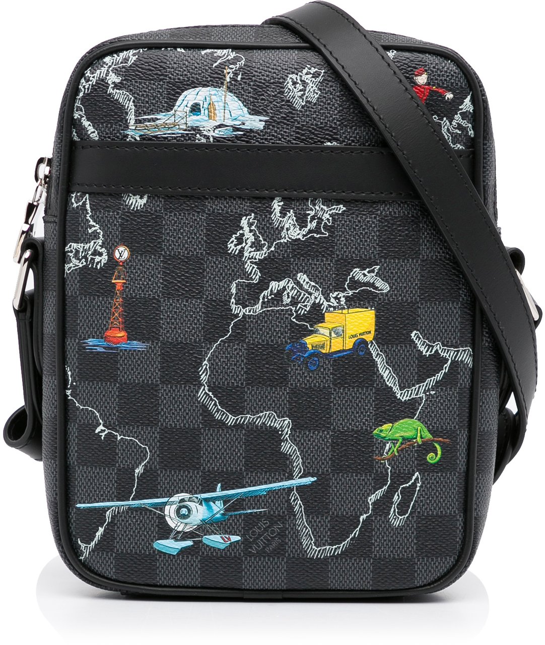 Louis Vuitton Damier Graphite Renaissance Map Danube Slim PM Zwart