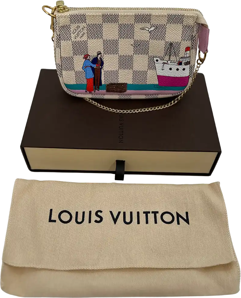 Louis Vuitton Louis Vuitton Pochette Accessories Damier Azur Illustre Transatlantic Fullset / new Beige
