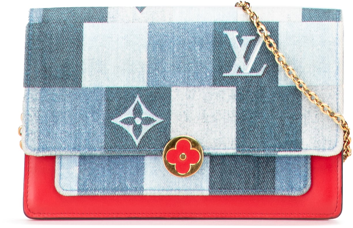 Louis Vuitton Monogram Denim Patchwork Fiore Chain Wallet Blauw