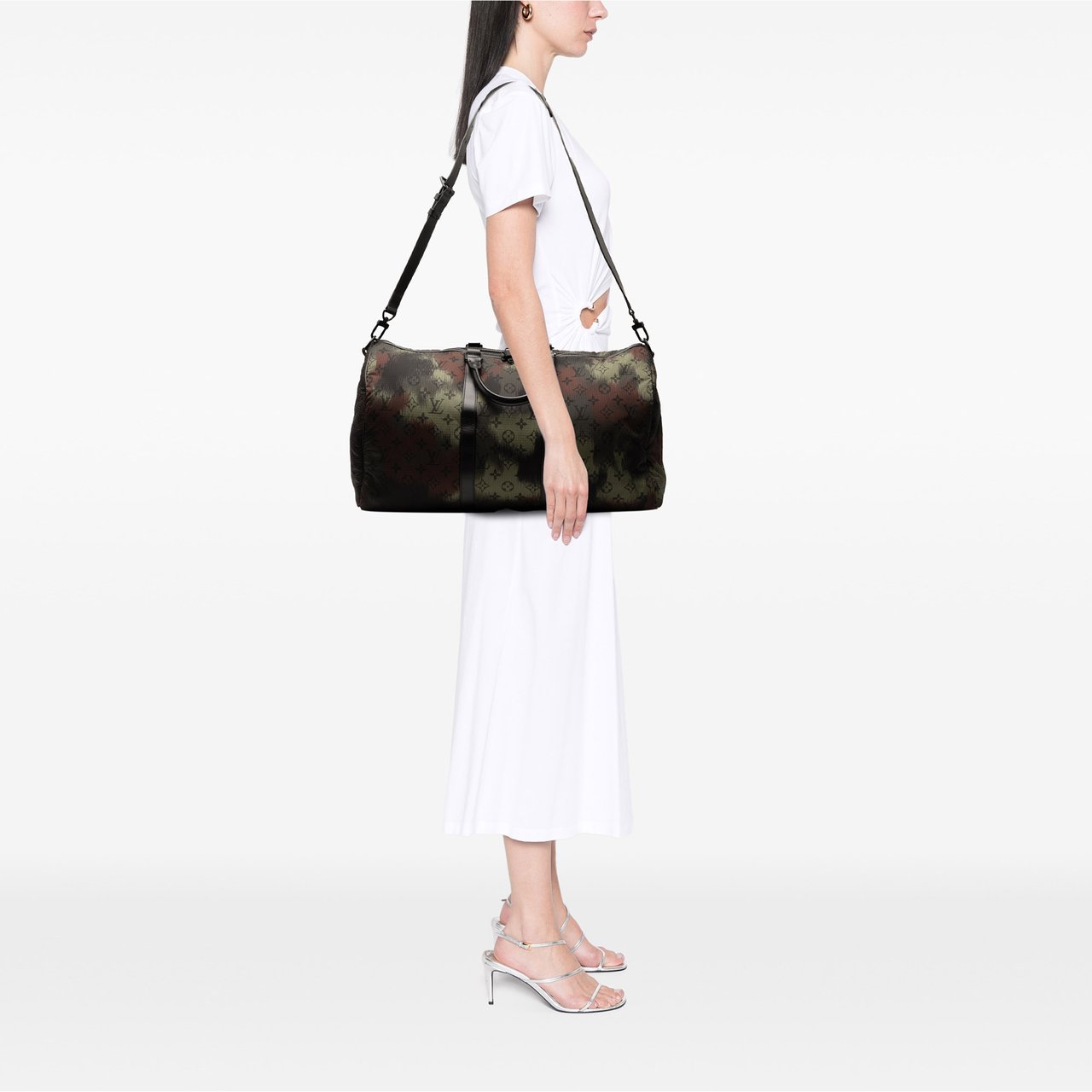 Louis Vuitton Monogram Camouflage Nylon Keepall Bandouliere 50 Groen