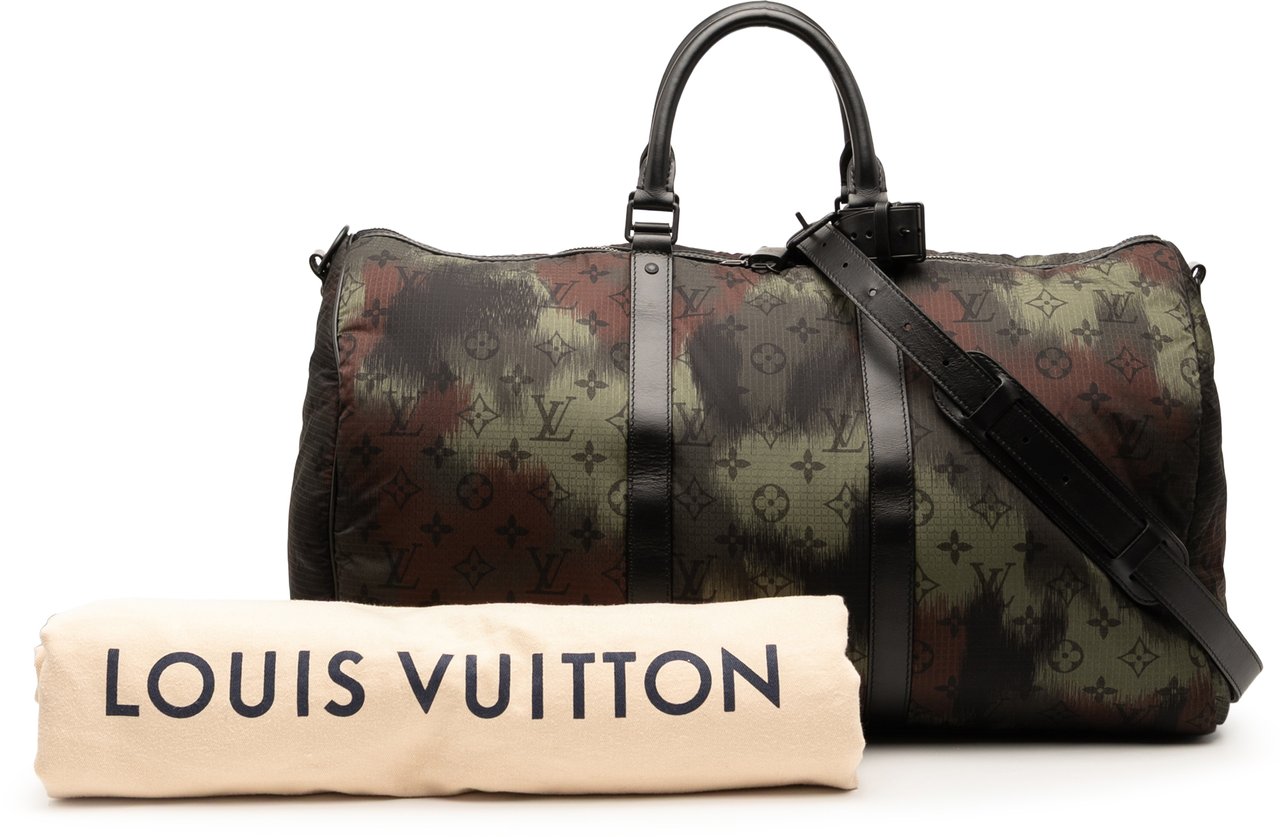 Louis Vuitton Monogram Camouflage Nylon Keepall Bandouliere 50 Groen