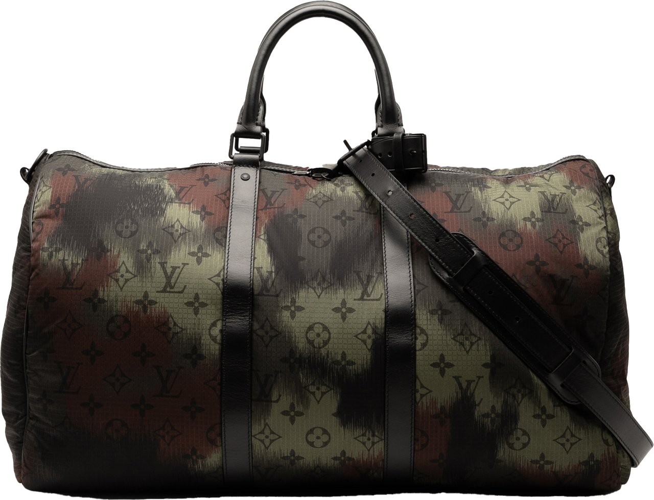 Louis Vuitton Monogram Camouflage Nylon Keepall Bandouliere 50 Groen