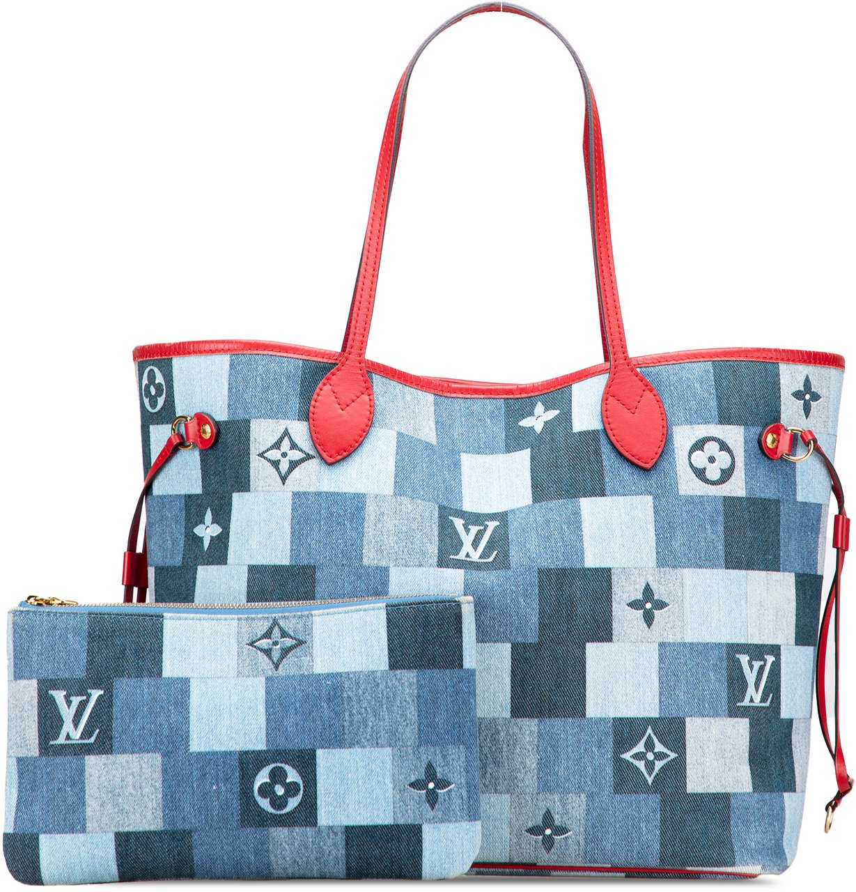 Louis Vuitton Monogram Denim Patchwork Neverfull MM Blauw