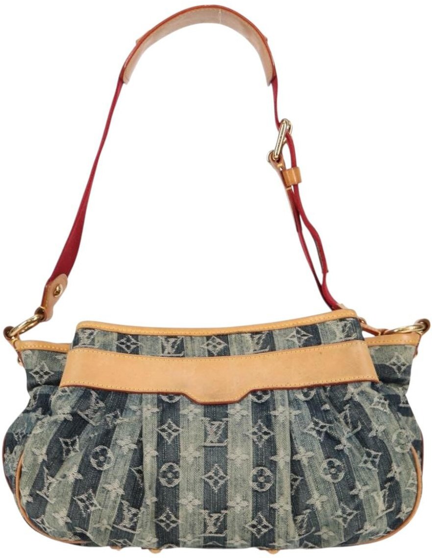 Louis Vuitton Louis Vuitton Porte Epaule Raye Handbag Striped Monogram Denim MM Blauw