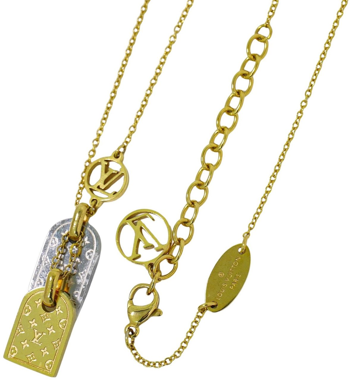 Louis Vuitton Louis Vuitton Nanogram Name Tag Pendant Necklace Metal Goud