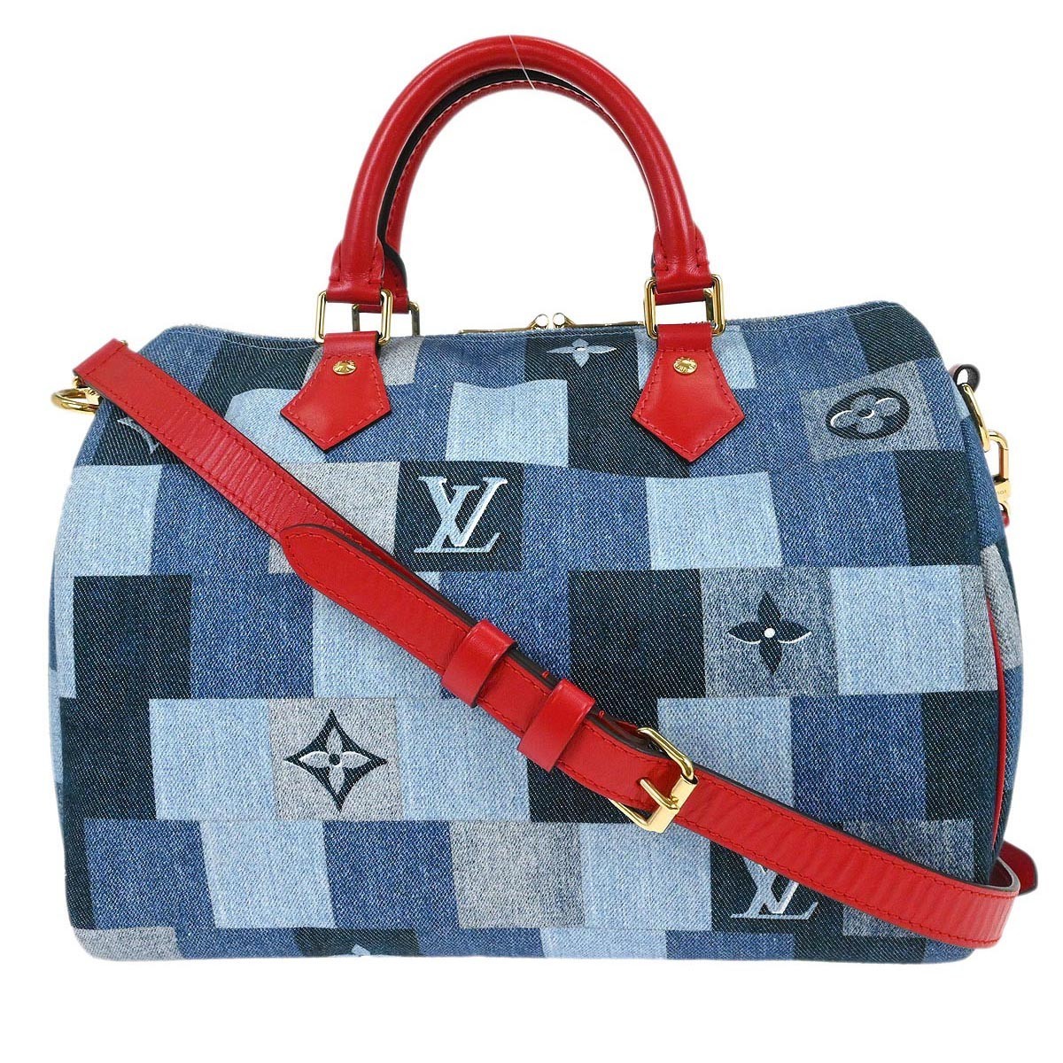 Louis Vuitton Louis Vuitton Speedy Bandouliere Bag Damier and Monogram Patchwork Denim 30 Blauw