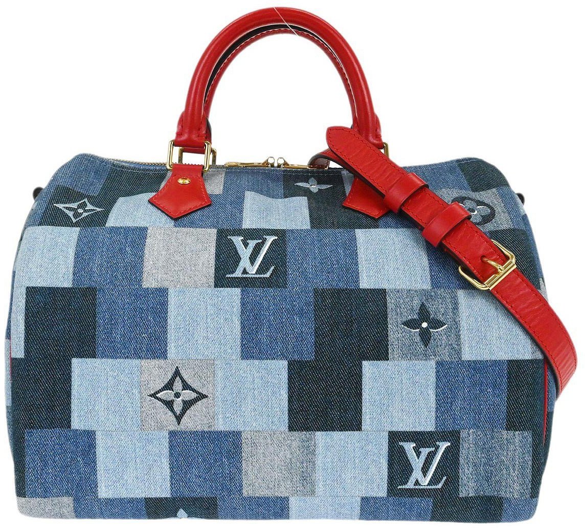 Louis Vuitton Louis Vuitton Speedy Bandouliere Bag Damier and Monogram Patchwork Denim 30 Blauw