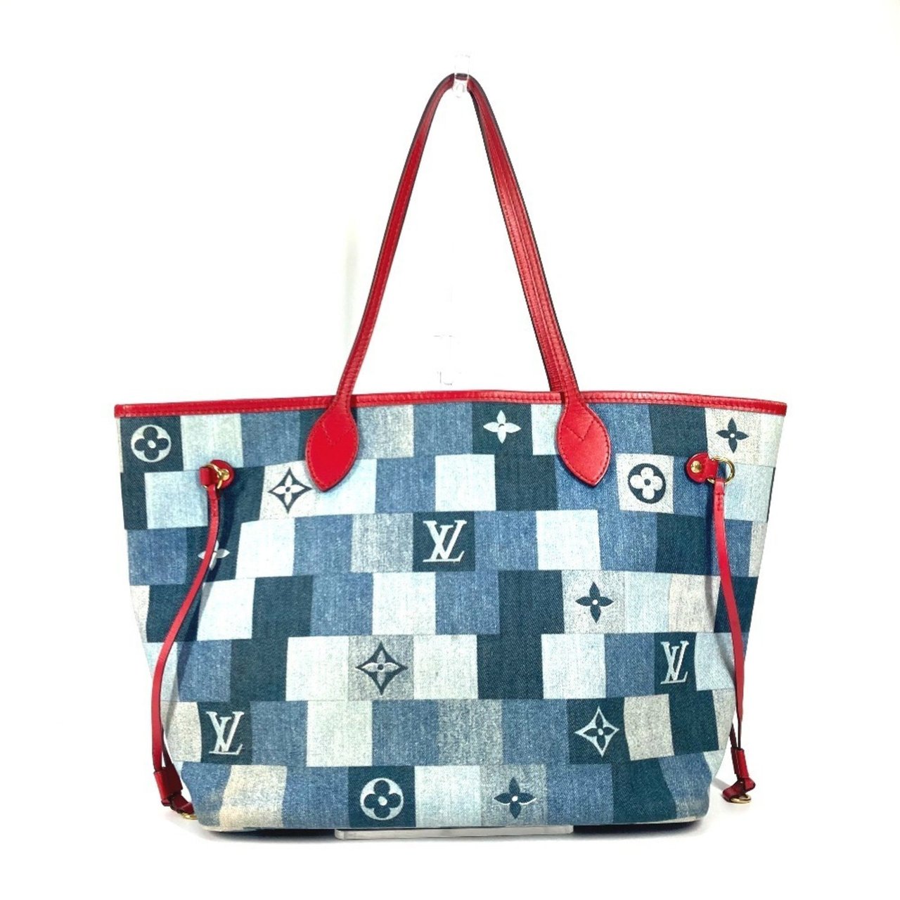 Louis Vuitton Louis Vuitton Neverfull Tote Damier and Monogram Patchwork Denim MM Blauw