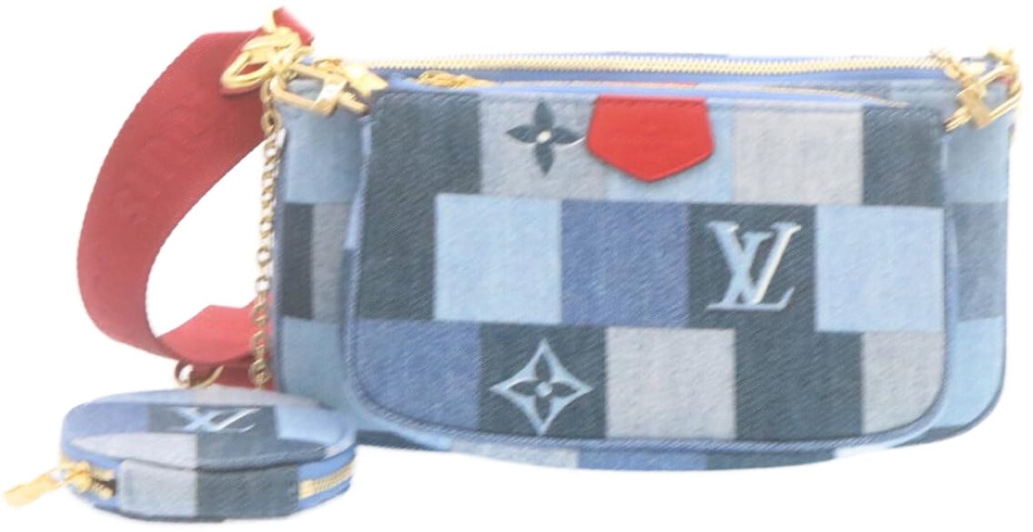 Louis Vuitton Louis Vuitton Multi Pochette Accessoires Damier and Monogram Patchwork Denim Blauw