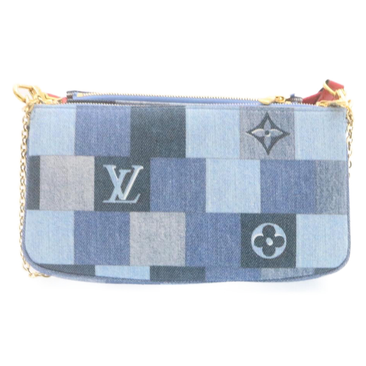 Louis Vuitton Louis Vuitton Multi Pochette Accessoires Damier and Monogram Patchwork Denim Blauw