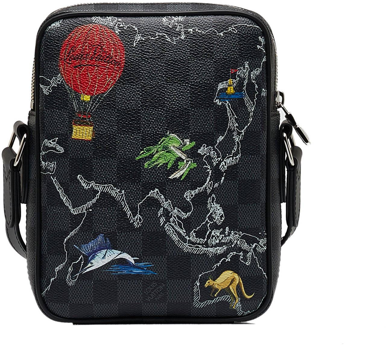 Louis Vuitton Damier Graphite Renaissance Map Danube Slim PM Zwart