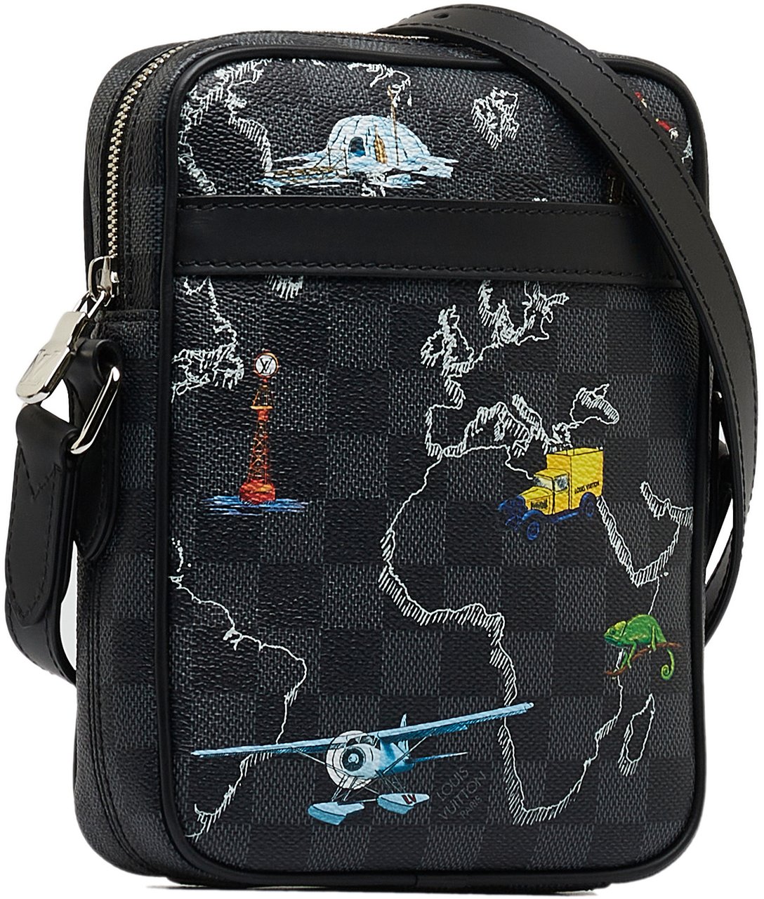 Louis Vuitton Damier Graphite Renaissance Map Danube Slim PM Zwart