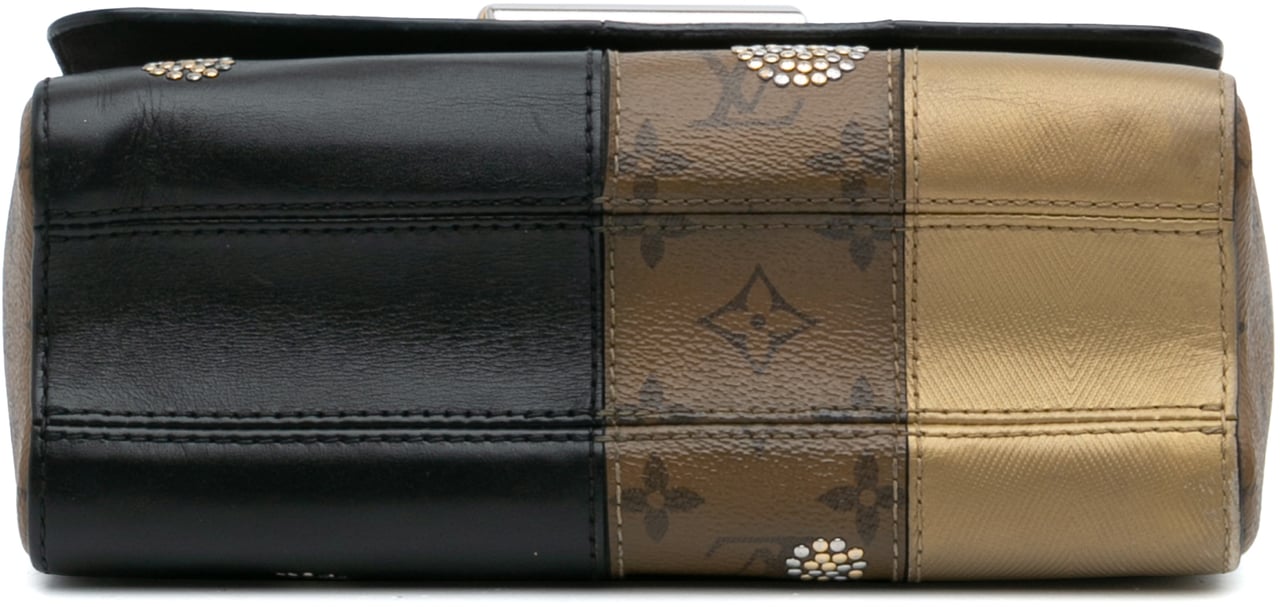 Louis Vuitton Limited Edition Calfskin and Monogram Reverse Studded Night Lights Twist MM Zwart