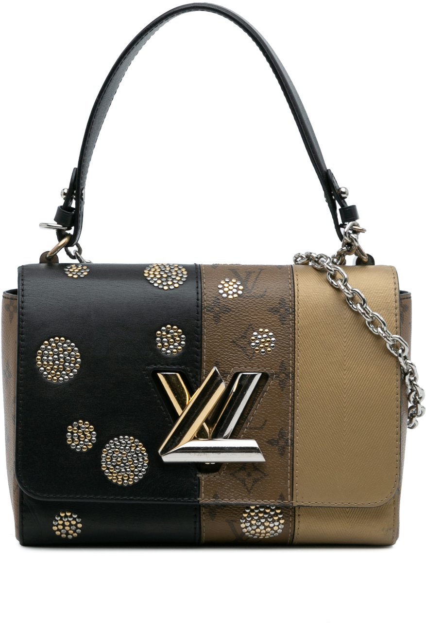 Louis Vuitton Limited Edition Calfskin and Monogram Reverse Studded Night Lights Twist MM Zwart