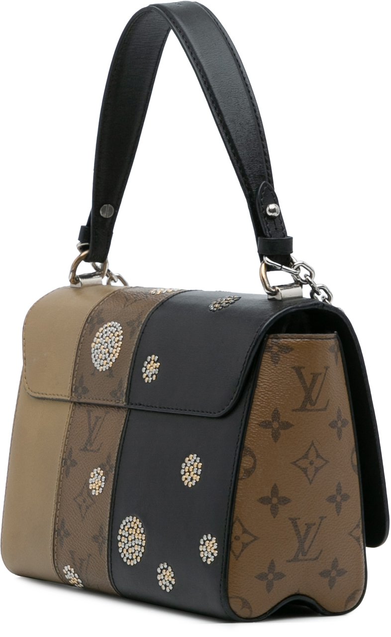 Louis Vuitton Limited Edition Calfskin and Monogram Reverse Studded Night Lights Twist MM Zwart