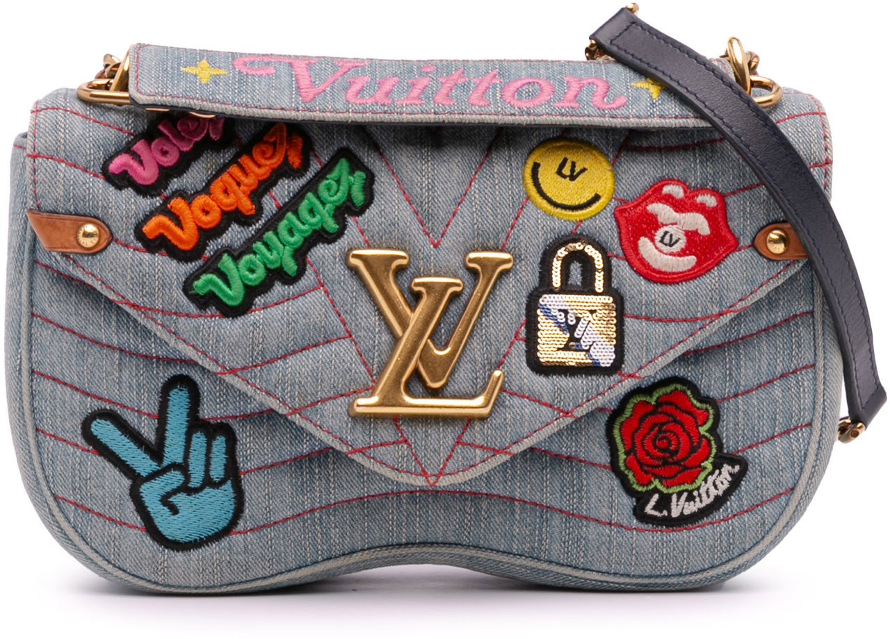 Louis Vuitton Limited Edition Denim Patches New Wave Chain MM Blauw
