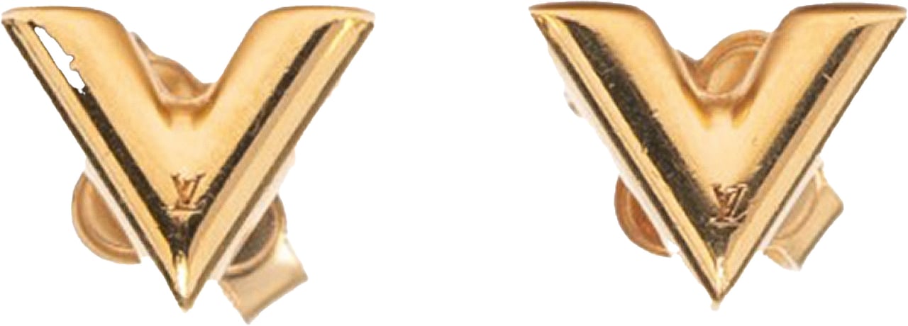 Louis Vuitton Gold Plated Essential V Stud Earrings Goud