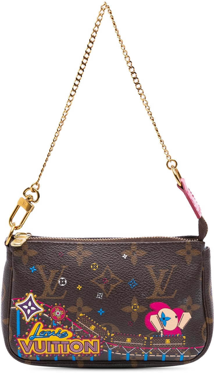 Louis Vuitton Monogram Vivienne Christmas Roller Coaster Mini Pochette Accessoires Bruin