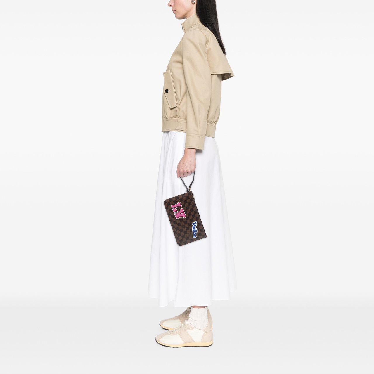 Louis Vuitton Damier Ebene Travel Patches Neverfull MM Pouch Bruin