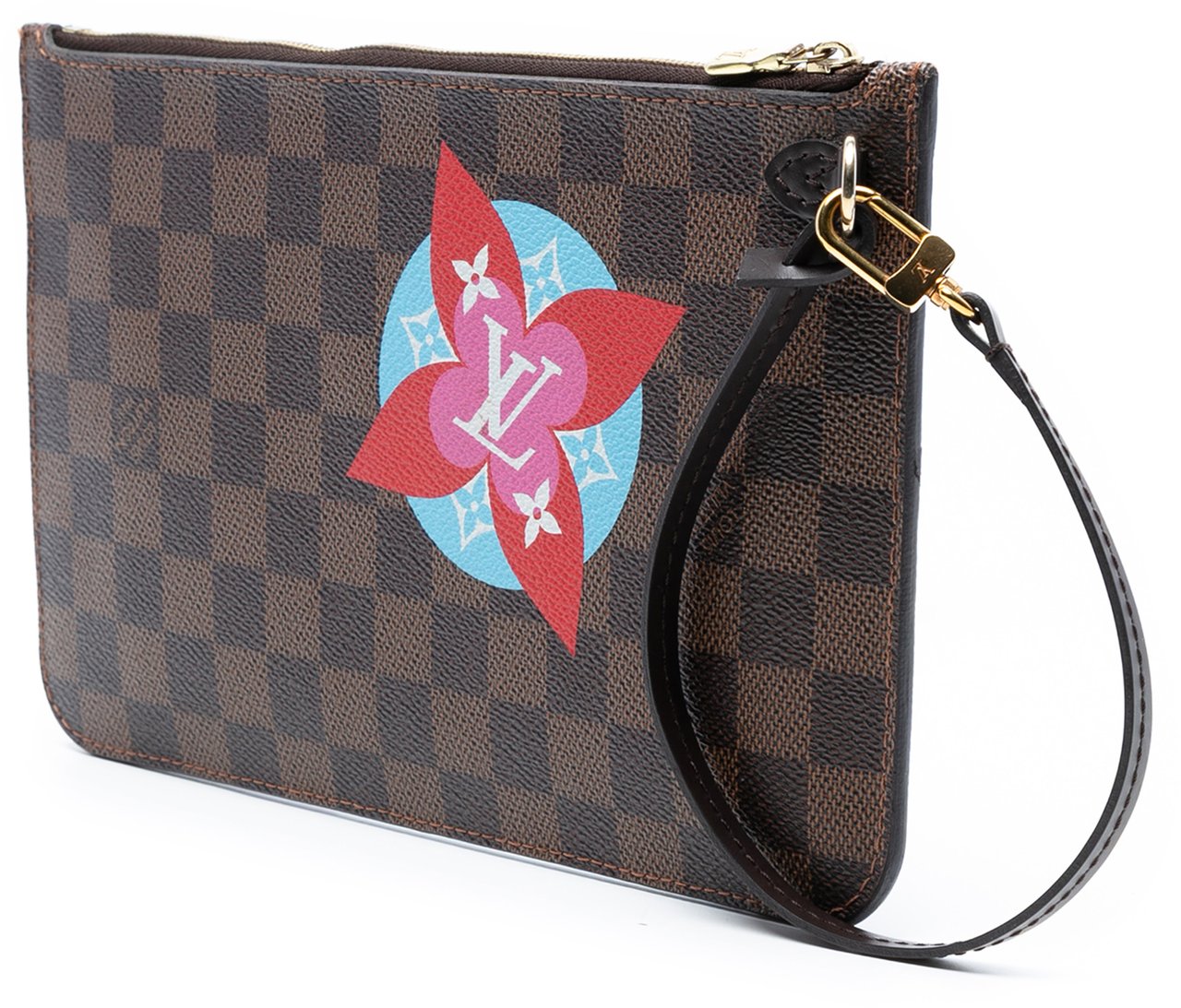 Louis Vuitton Damier Ebene Travel Patches Neverfull MM Pouch Bruin