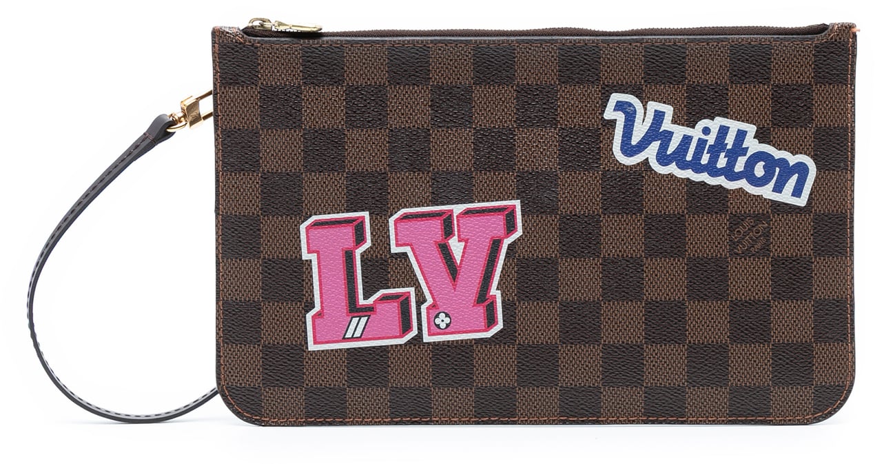Louis Vuitton Damier Ebene Travel Patches Neverfull MM Pouch Bruin