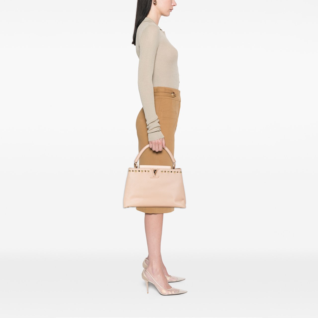 Louis Vuitton Taurillon Studdy Capucines MM Bruin