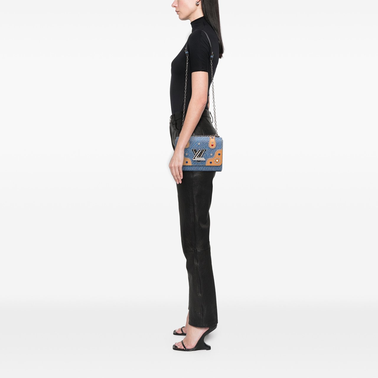 Louis Vuitton Epi Denim Studded Twist MM Blauw