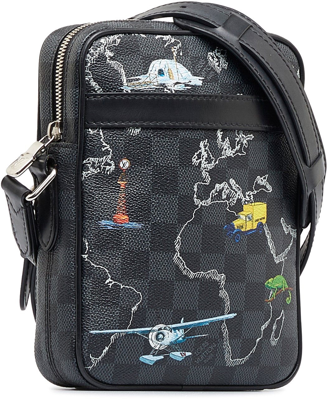 Louis Vuitton Damier Graphite Renaissance Map Danube Slim PM Zwart
