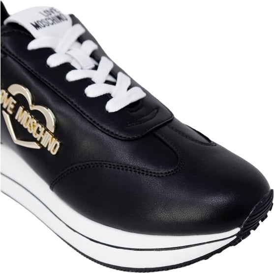 Love Moschino Black Leather Low Top Sneakers Zwart