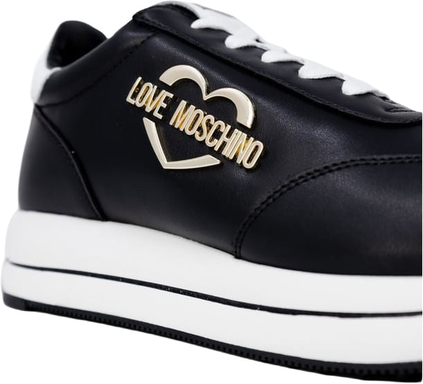 Love Moschino Black Leather Low Top Sneakers Zwart
