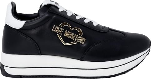 Love Moschino Black Leather Low Top Sneakers Zwart