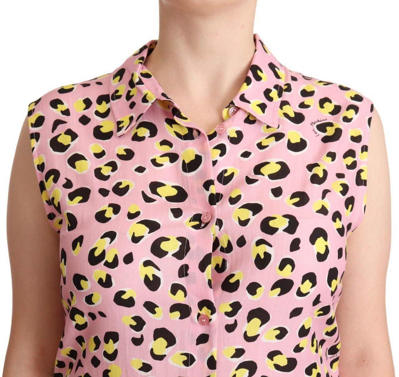 Love Moschino Pink Leopard Print Sleeveless Collared Polo Top Roze