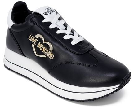 Love Moschino Black Leather Low Top Sneakers Zwart