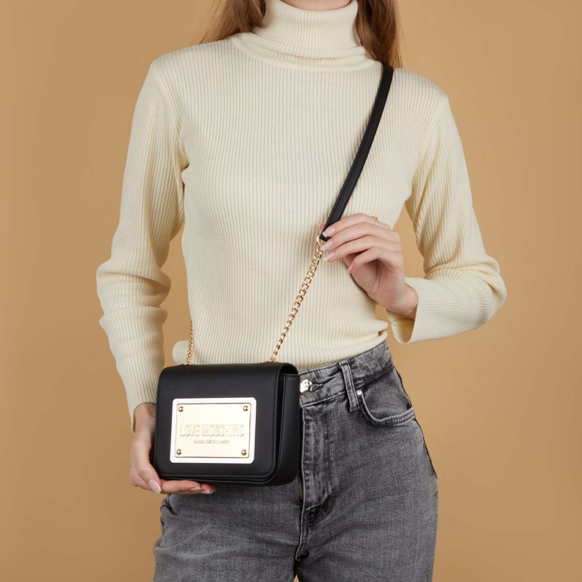 Love Moschino Vitello Kunstleer Crossbody Tas Zwart