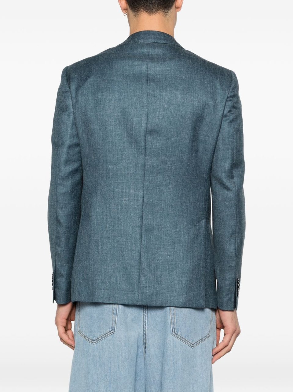 Luigi Bianchi Blue Wool Silk Linen Jacket Blauw
