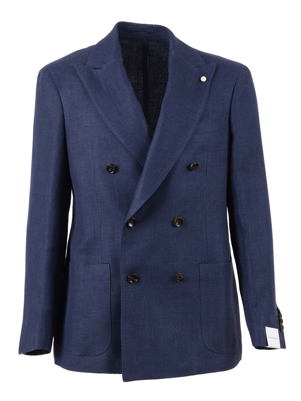 Luigi Bianchi Double Breasted Drop 7 Textured Blazer Zwart