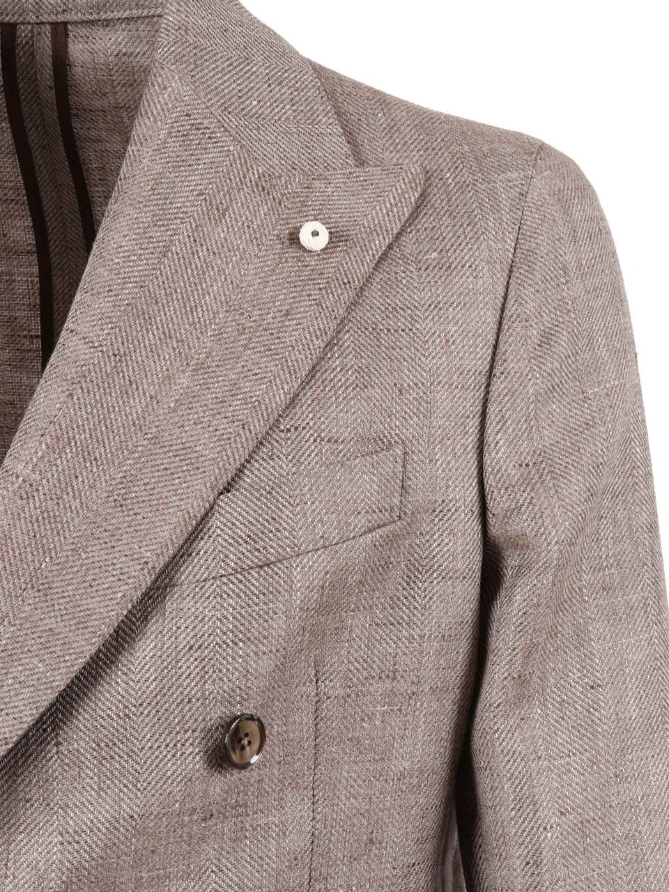 Luigi Bianchi Double Breasted Drop S Linen Blazer Grijs